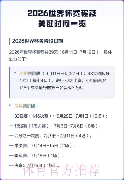 2026年世界杯全程赛事时间安排表 2026年世界杯全程赛事时间安排表